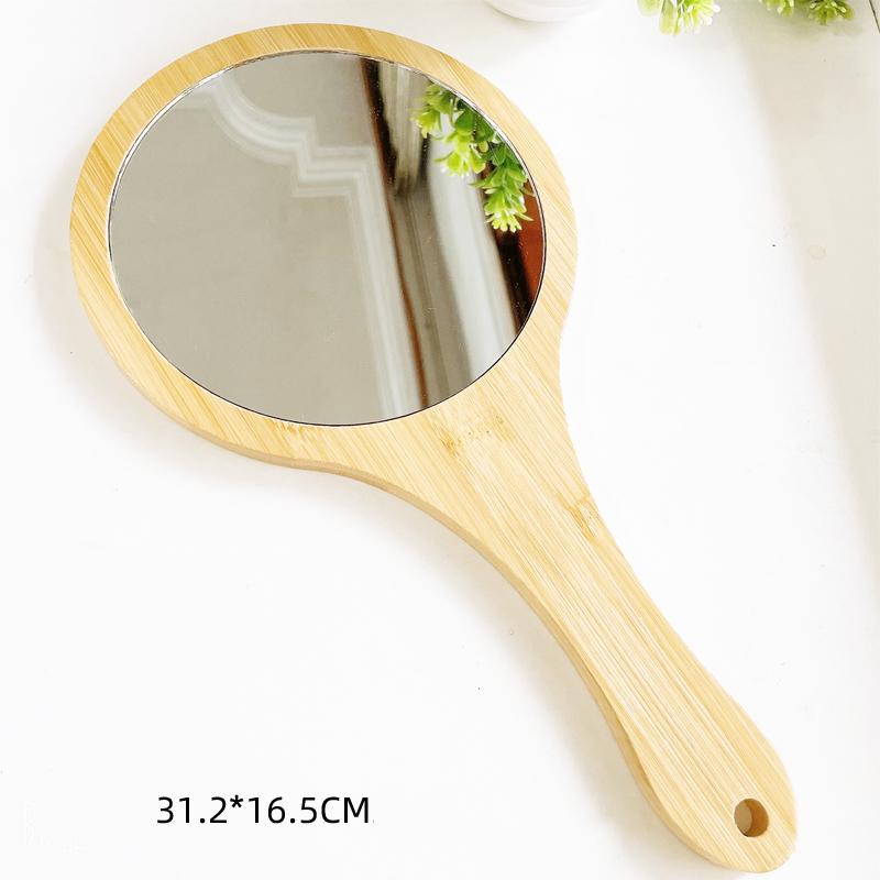 New Small Portable Bamboo Makeup Mirror Handmade Handle Round Cosmetic Mirror with Single Handle Personal Vanity Handheld Mirror