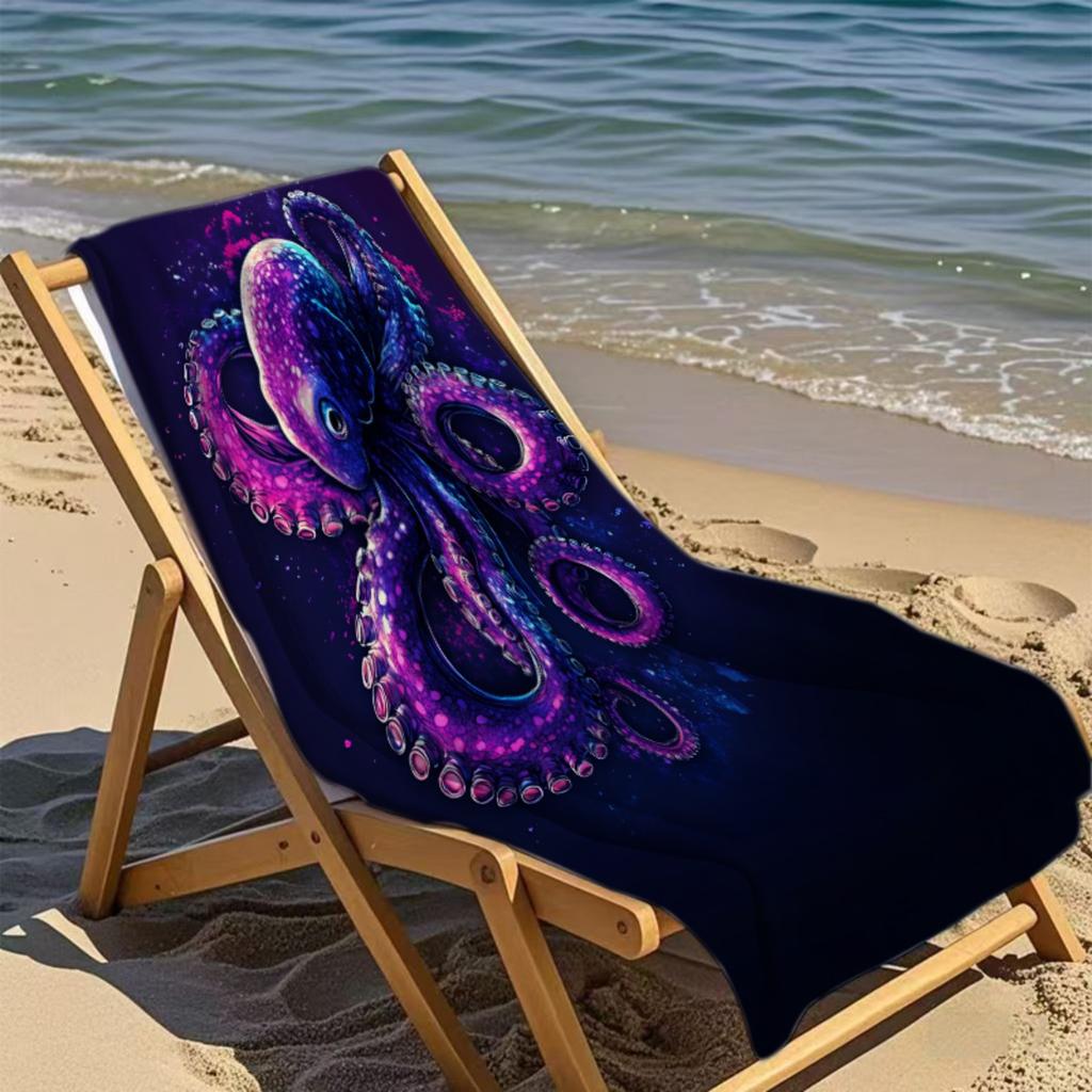1 Stück Lebhaftes Lila Oktopus Strandtuch - Weiches, Saugfähiges, Schnelltrocknendes Polyestergewebe mit Buntem Meeresleben-Design, Ideal für