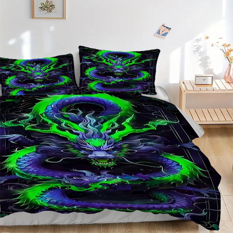

3pcs Dragon Artwork Duvet Cover Set, Cover For Bedroom Guest Room (1 Duvet Cover + 2 Pillowcase, Without Quilt), yy250922106 135x200cm