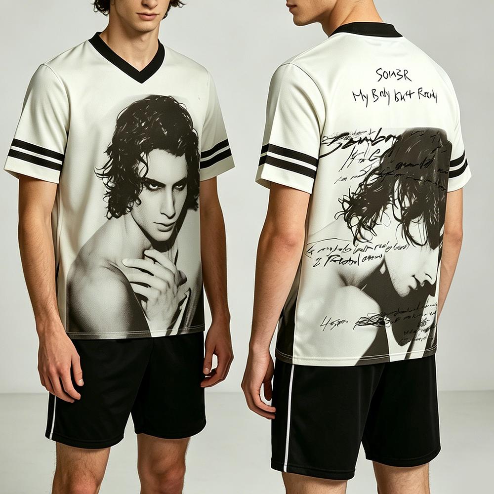 Sombr Mein Körper ist nicht bereit Netz-Trikot Retro Vintage Print T-Shirt Herren Damen Mode Lässig Kurzarm O-Ausschnitt Oberteil Y2K Streetwear