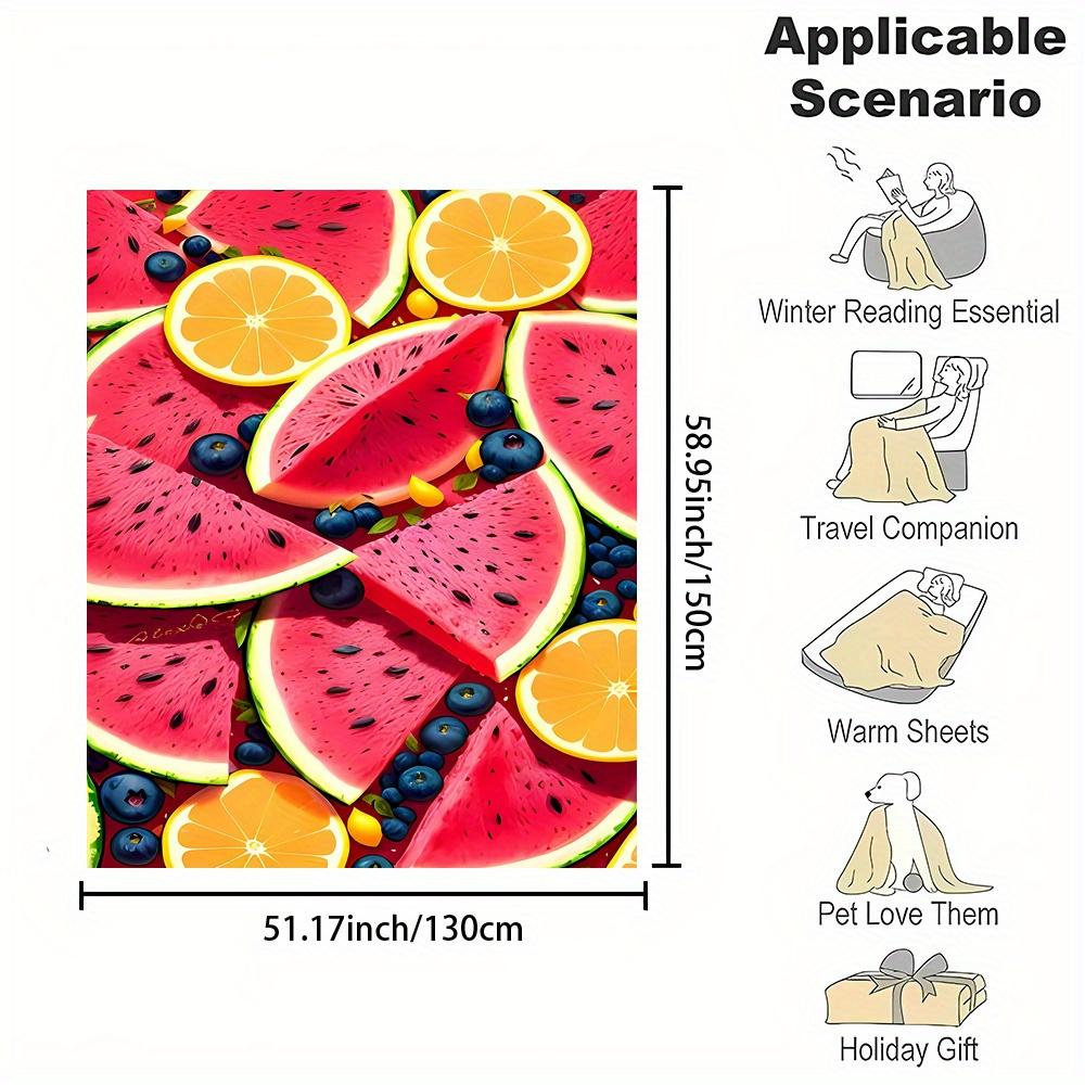 Fruit Print Flannel Throw Blanket Watermelon Orange Grape Soft All Season Couch Bed Office Gift