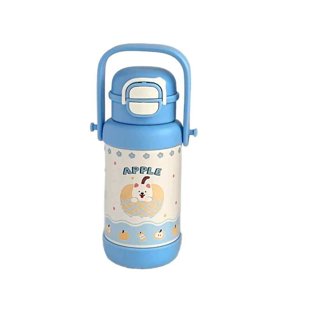 Water bottle strap double drink straw thermos cup large capacity stainless steel children's student ins girls water cup