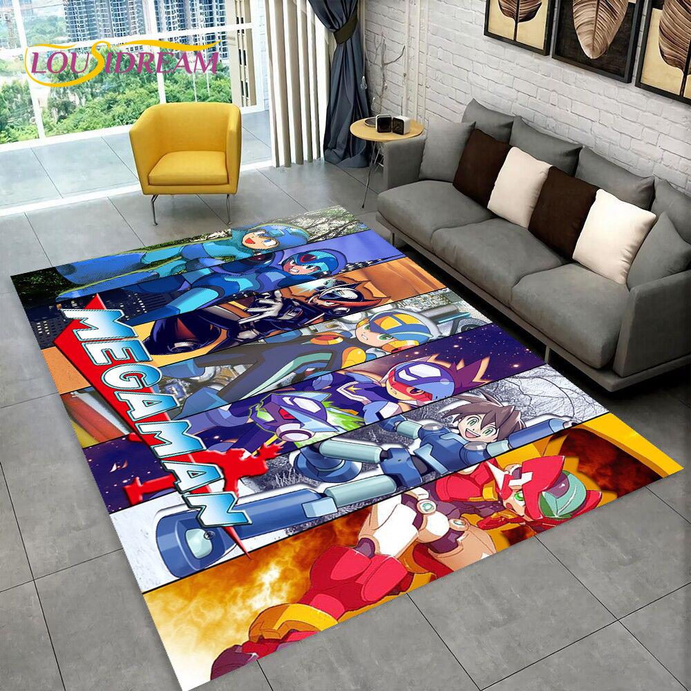 Rockman Megaman Spiel-Cartoon-Teppich, Teppich für Wohnzimmer, Schlafzimmer, Sofa, Fußmatte, Dekoration, Kinder spielen, rutschfeste Bodenmatte