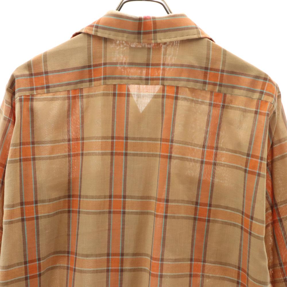 ARROW 60s Vintage USA made open collar Check Pattern Long sleeve Open color shirt Men's Used