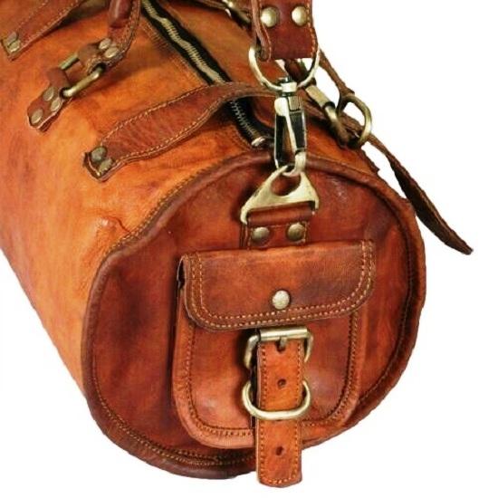 26" Leather Bag Travel Duffel Gym Goat Brown Luggage Vintage New Genuine Men's