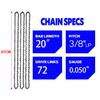20 Inch Metal Chainsaw Chain 3/8" LP Saw Chain 72 Drive Link Electric Saw Replacement Chainsaw Saw Chain