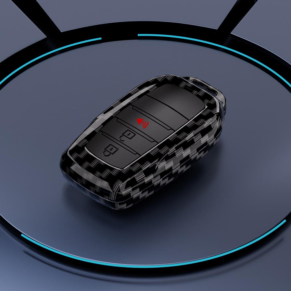 Carbon Fiber Car Key Cover Case For Toyota RAV4 Highland Coralla Hilux Fortuner Land Cruiser Camry Crown Keychain Accessories
