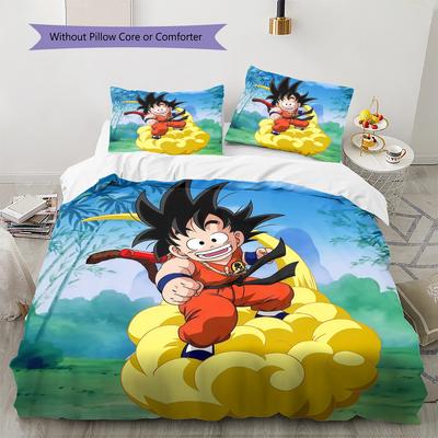 Son Goku Pattern Bedding,Quilt Set Quilt Cover Pillowcase Home Birthday Gift (1 * Duvet Cover + 2 * Pillowcase, Without Core)