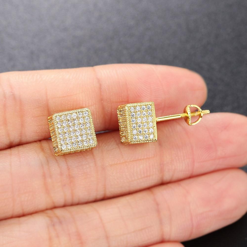 Hip Hop Cube Iced Out Stud Earrings For Women Men Square Micro Pave Crystal CZ Stud Earring Jewelry Accessories Gift OHE109