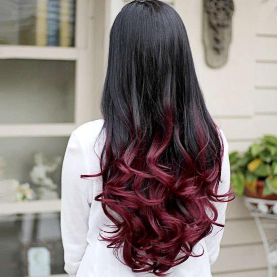 Ženy Big Wave Dlouhé Kudrnaté vlnité Gradient Color Ombre Tříčtvrtinová paruka na celé vlasy
