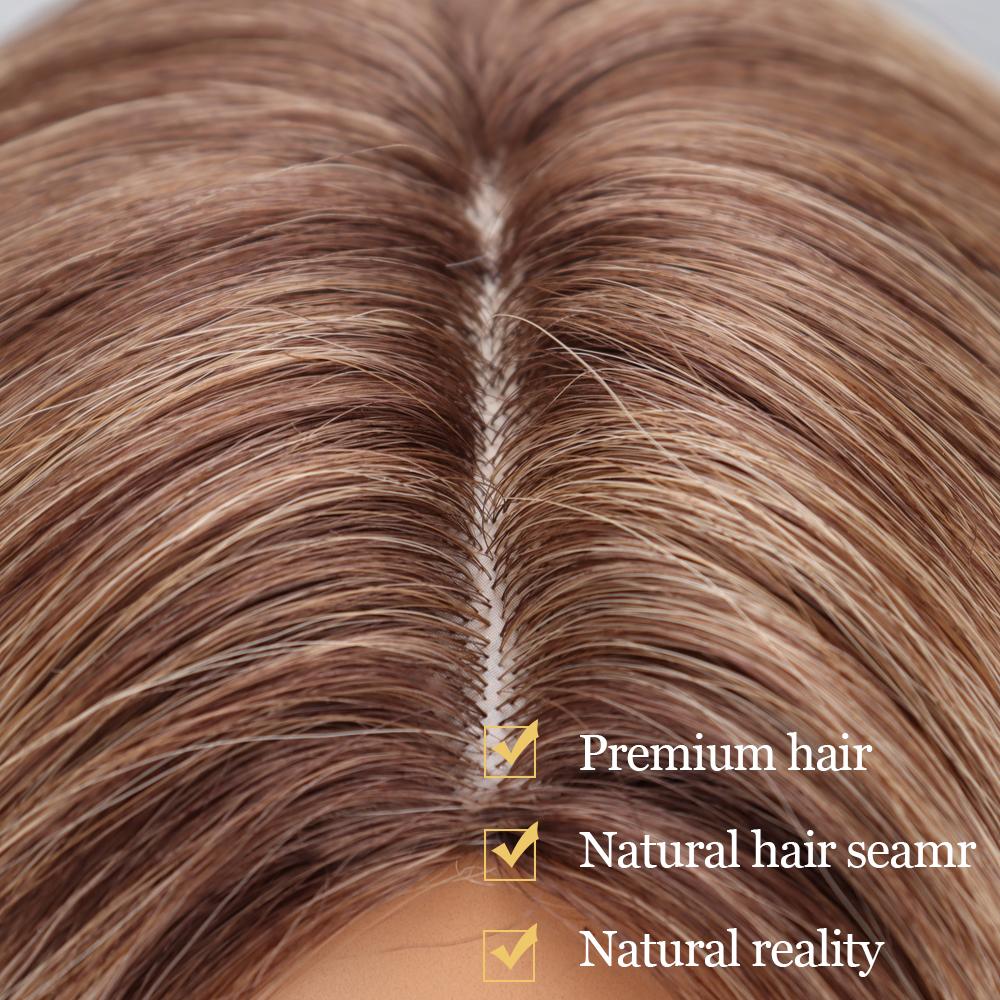 MISS WIG Hellbraune, blonde, lange, gewellte synthetische Perücken mit natürlichem Mittelteil, tägliches Haar für Frauen, Cosplay