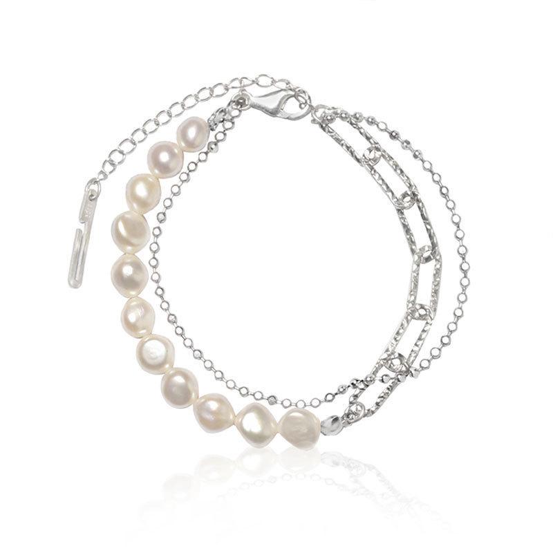 Korean Style Double Layer Pearl Bracelet: Retro Fashion Shimmering Hip Hop Jewelry for Women.