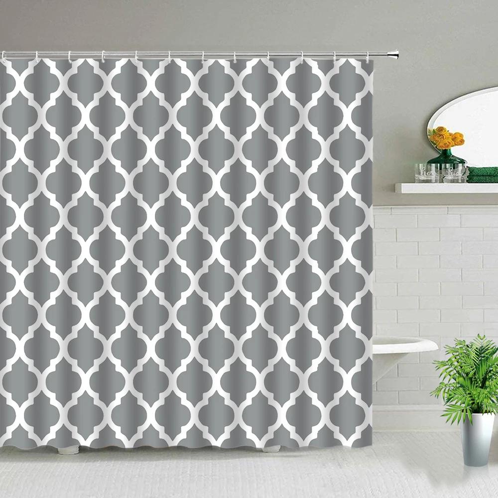 Black White Geometric Bathroom Shower Curtains Bohemian Stripe Print Waterproof Frabic Chic Toilet Partition Curtain With Hooks