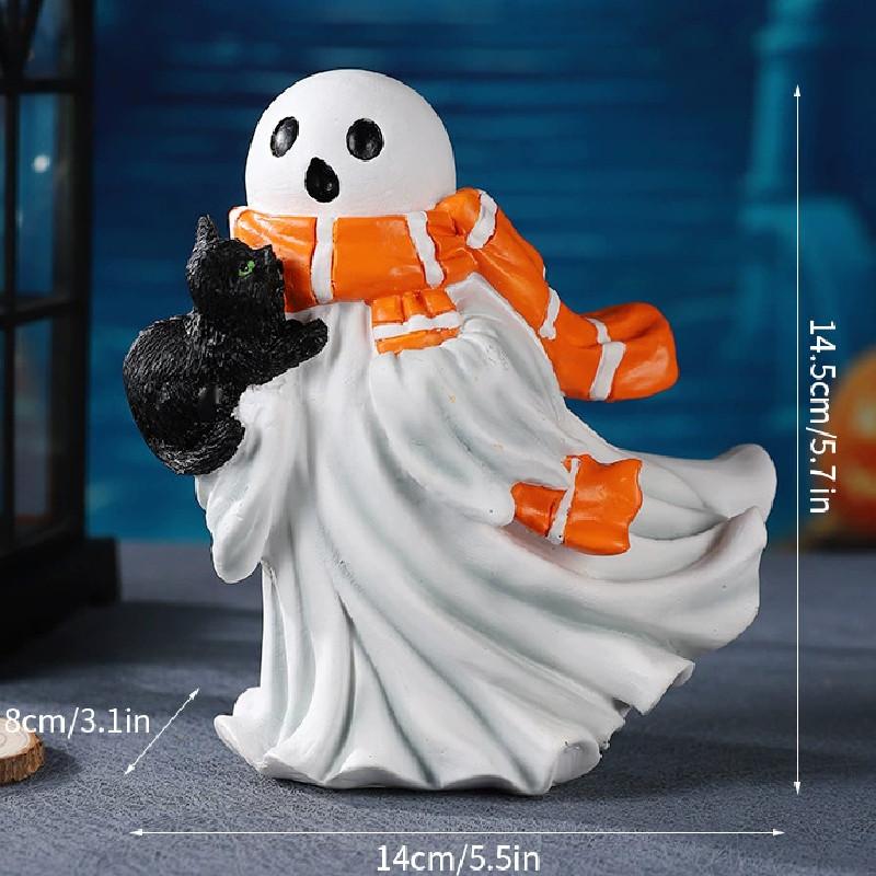 Halloween Pumpkin Ghost Statue With Resin For Party Decor And Holiday Celebrations