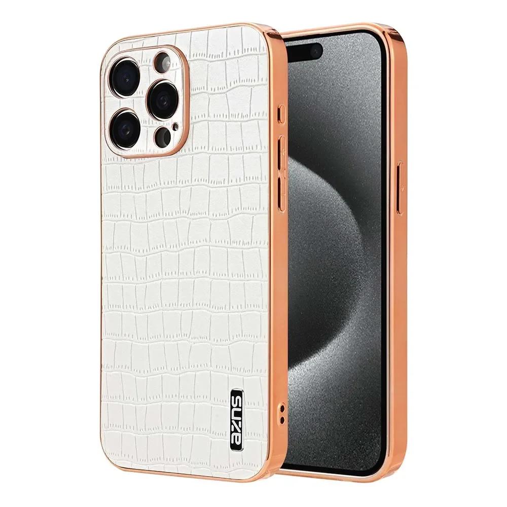Alligator Style PU Leather Phone Case For iPhone 17 Air 15 16 14 13 12 11 Pro Max Plus Camera Protect Plating Shockproof Cover