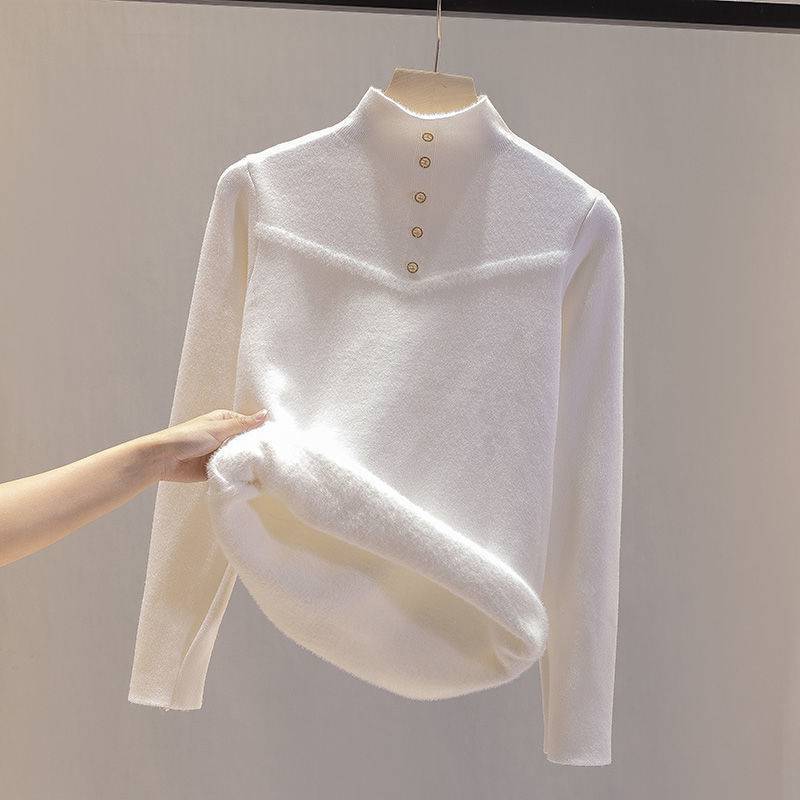 Autumn new plush warm sweater women's slim bottoming shirt sweet wind sweater knitted sweater fluff integrated underwear