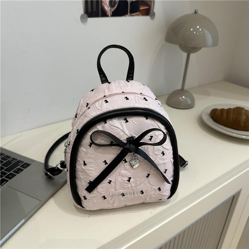 Sweet Cute College Style Bow Print Backpack Handbag Shoulder Bag Trendy Women Girly Commuting Bag Student Schoolbag Gift