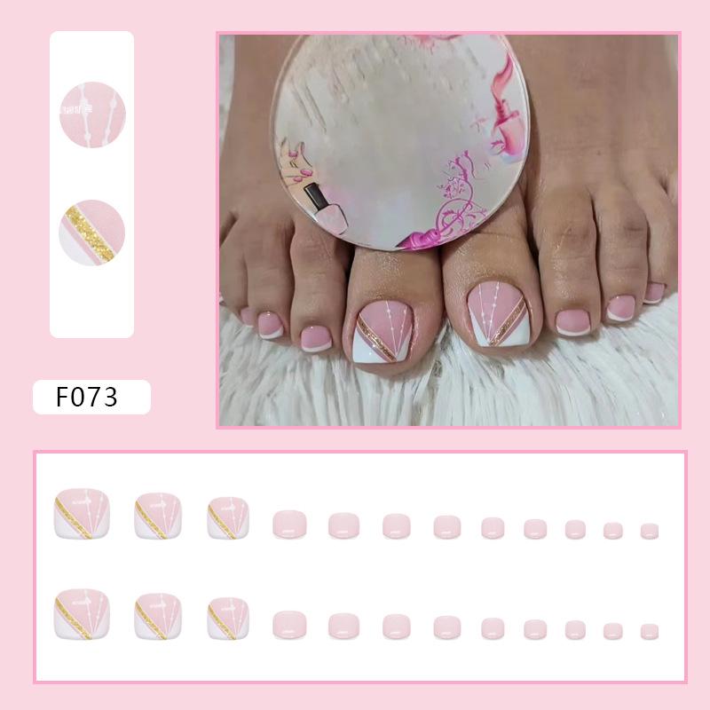 Chic French Diamond Flash Toenail Art: Sweet & Cool Fake Nails for Feet