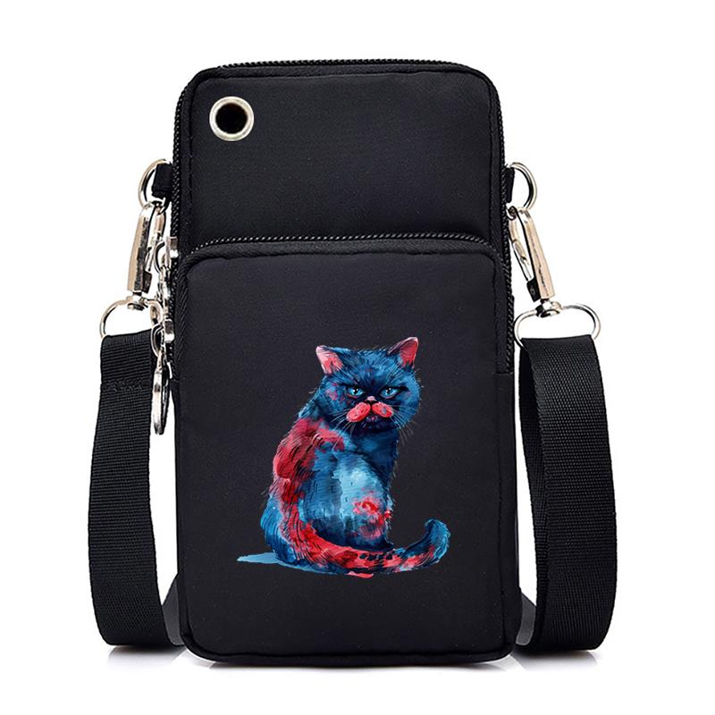 Morsom Anime Cat Liten Messenger Bag Hengende Neck Mynt Veske Vertikal Håndveske Kvinner Mobiltelefon Vesker Cartoon Small Crossbody Bag