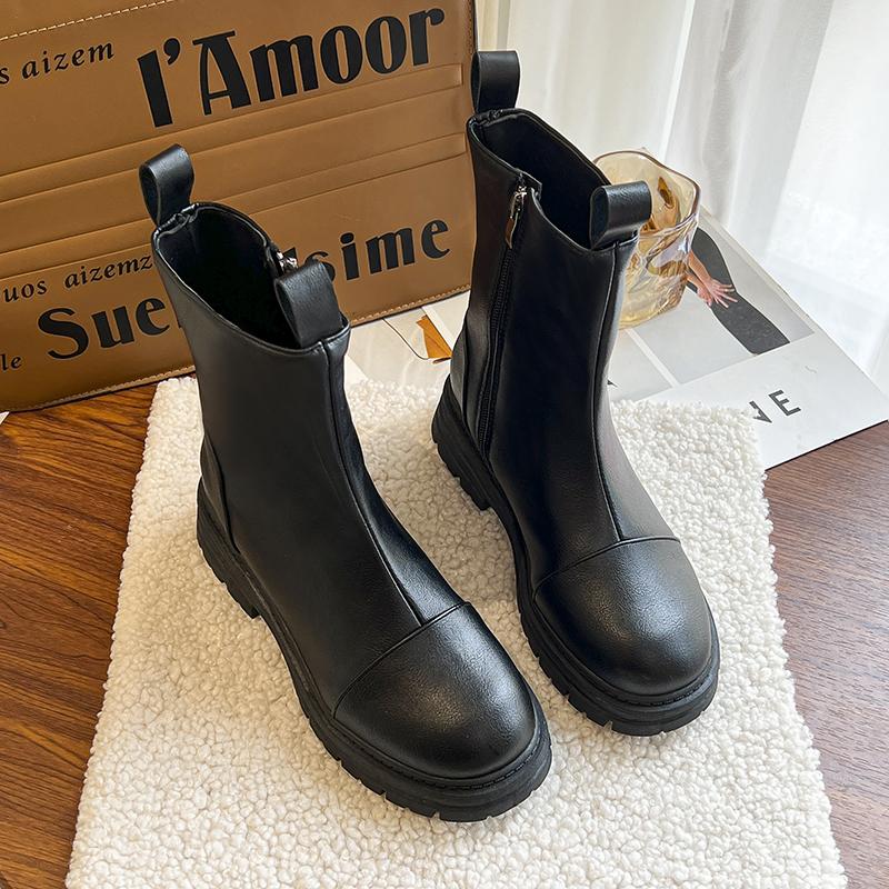 Fashion 2024 New Fashion Shoes for Women Zipper Women's Boots Autumn Round Toe Solid Mid-Calf Platform Water Proof Concise Short Boots