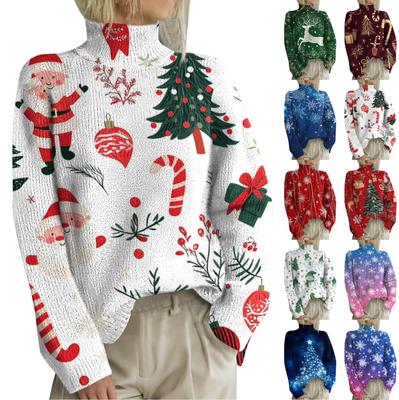 Weihnachts-Sweatshirts für Damen, Strickpullover, süßes Hemd, Herbst, Rollkragenpullover, Tops