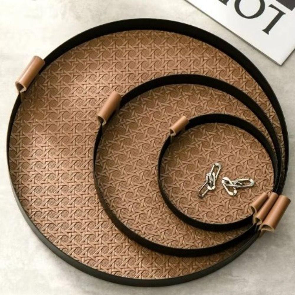 

Тарелка для безделушек в скандинавском стиле из плетеной кожи, косметическая тарелка, поднос для демонстрации ювелирных изделий, кухонный стол