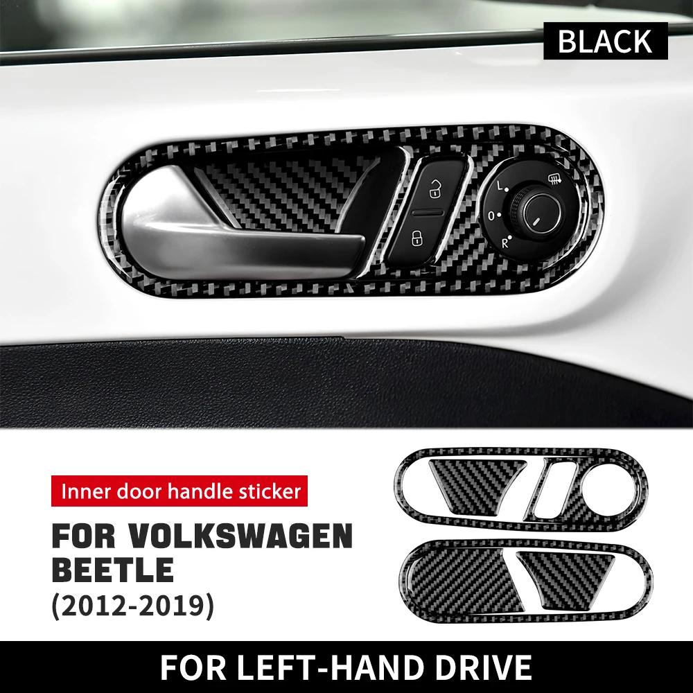 For Volkswagen Beetle 2012 2013 2014 2015 2016 2018 2019 Real Soft Carbon Fiber Inner Door Handle Sticker LHD RHD Accessories