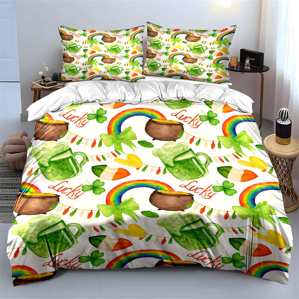 Lucky Rainbow Clover Bedding Set Bedding Duvet Cover Set Duvet Cover Pillowcases (1 * Duvet Cover 2 * Pillowcases, without duvet insert)