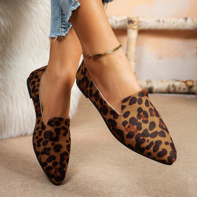 Flat Heel Pointed Flat Shoes New Large Size Leopard Print Light Mouth Suede Casual Shoes