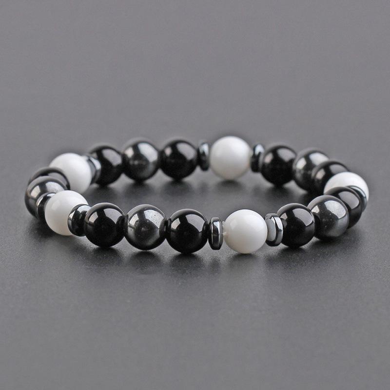 Agate Black Gallstone Bracelet 8MM - Retro Stainless Steel Fashion for Men & Women