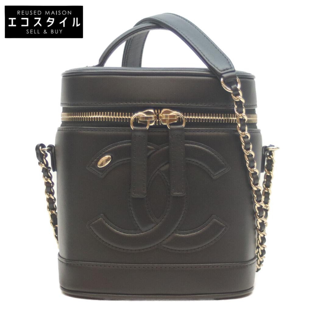 Chanel No. 28 AS0323 Black Lamb GHardware Top Handle 2-Way Vanity Shoulder Bag blackUsed