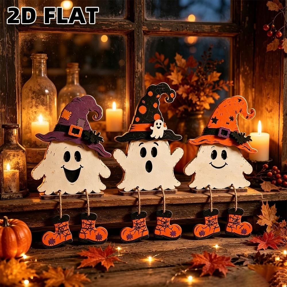 Pumpkin Spider Bat Designs Halloween Ghost Standing Signs Rustic 2D Flat Ghost Sign  Party Decor