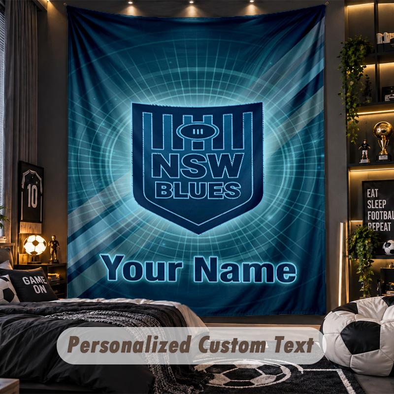 TapestryNSW Blues logo Custom Name Text Personalized Wall Hanging Tapestry Home Wall Decor