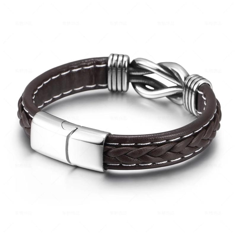 Men's Stainless Steel Bracelets Handwoven Leather Bangles European American Style Male Jewelry Fashion Accessory Gift