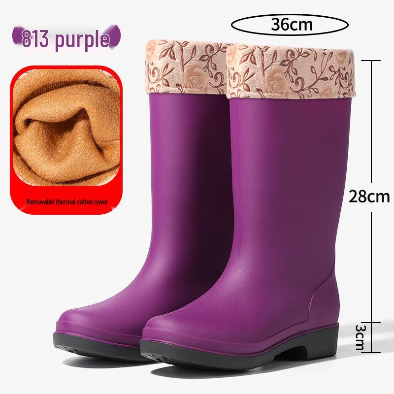 Women's British Fashion Mid-Calf Waterproof Rubber Rain Boots - Non-Slip, Warm Frosted Overshoes for Kitchens and More