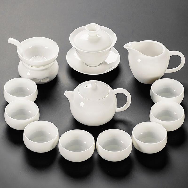 Lainuo Pure White Mutton-fat Jade Porcelain 12-Piece Tea Set
