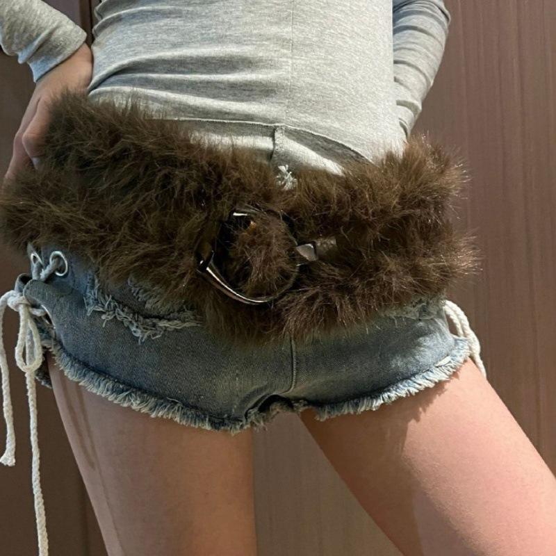 Street Corn-eye Metal Buckle, Furry Patchwork, Niche Belt, Spicy Girl Style, Individual Cinched Waist, Slimming, Versatile Belt