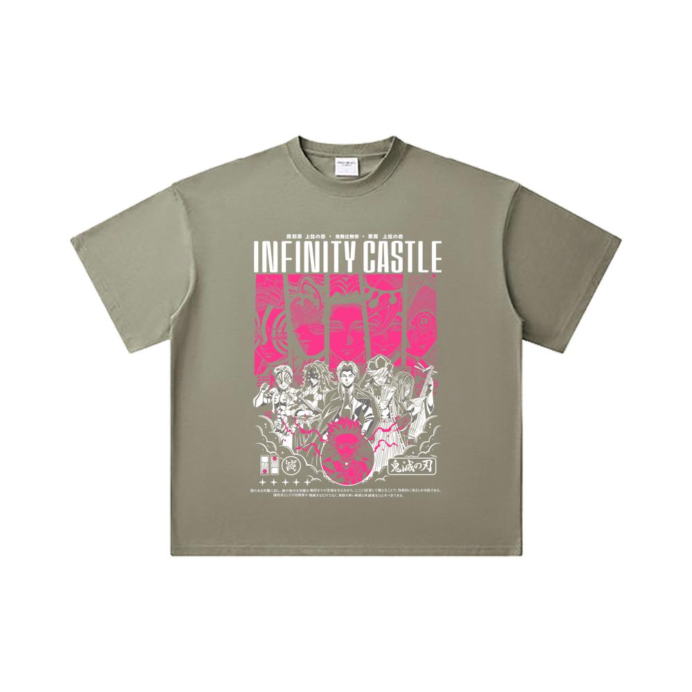 260 GSM Double Yarn 32 Count 100% Cotton Demon Slayer V89 Infinity Castle Print Unisex Heavy Cotton T Shirt