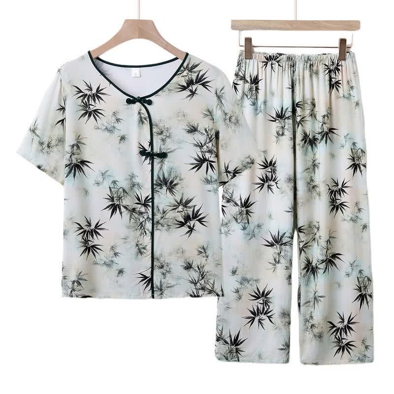 Middle-Aged Women's Summer Floral Two-Piece Set