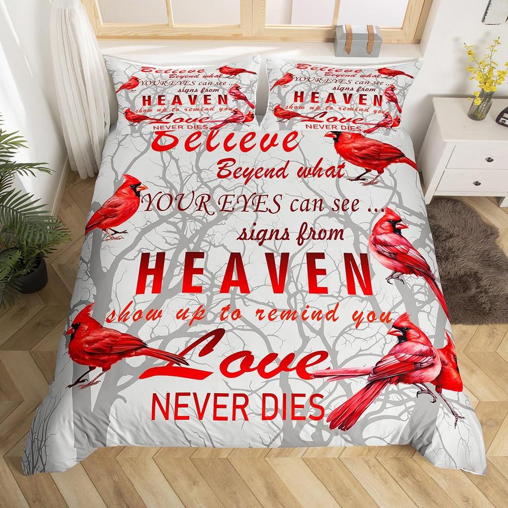Roter Kardinal Bettbezug-Set Für Kinder Teenager Queen King Leichte Tagesdecke Tier Muster Bettwäsche-Set Schlafzimmer Dekor Ohne Bettdecke