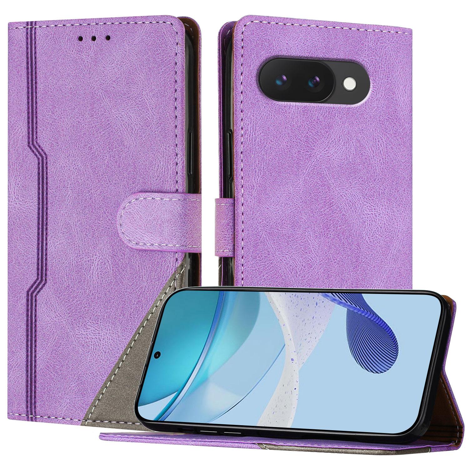 

For Google Pixel 9a Leather Case Triangle Patchwork Wallet Stand Shockproof Phone Cover F