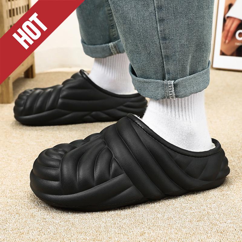 Mens Winter Slippers Waterproof Indoor House Shoes Big Size Warm Fur Plush Home Bedroom Slippers Slip On Concise Garden Shoes