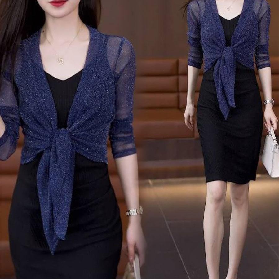 Women s Summer Sparkling Lace-Up Cardigan Sheer Cover Up Lightweight Loose Blouse Half Sleeve Beachwear Casual Jacket S