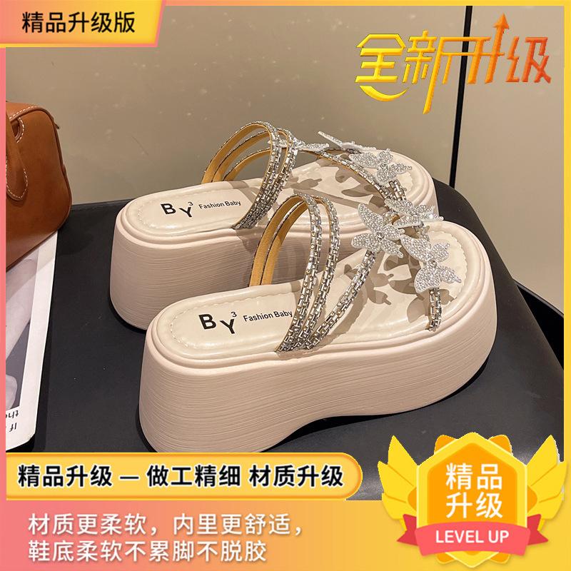 Premium slippers female summer wear rhinestones fashion fairy style with skirt 2025 new muffin thick-bottomed sandals