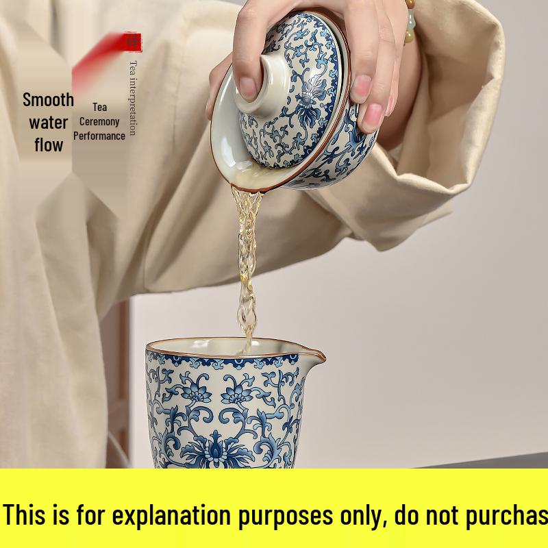 Sancai Gaiwan Tea Set: Ceramic Anti-scalding Tea Cup with Hand-held Pot for Gongfu Brewing.