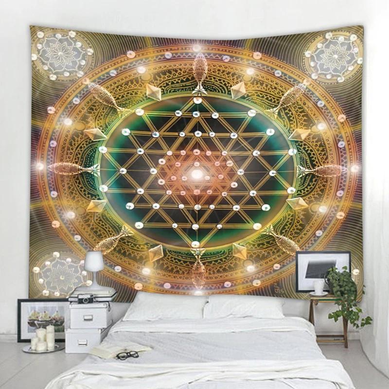 Sacred Geometry Tapestry Bohemian Hippie Mandala Tapestry Meditation Theme Tapestries Witchcraft Astrology Pattern Wall Hanging