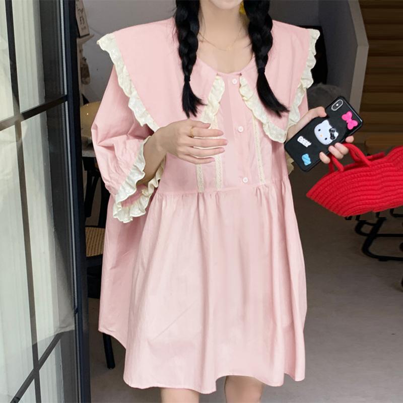 

VONDA Женские повседневные кружевные платья с длинным рукавом и лацканами S розовый