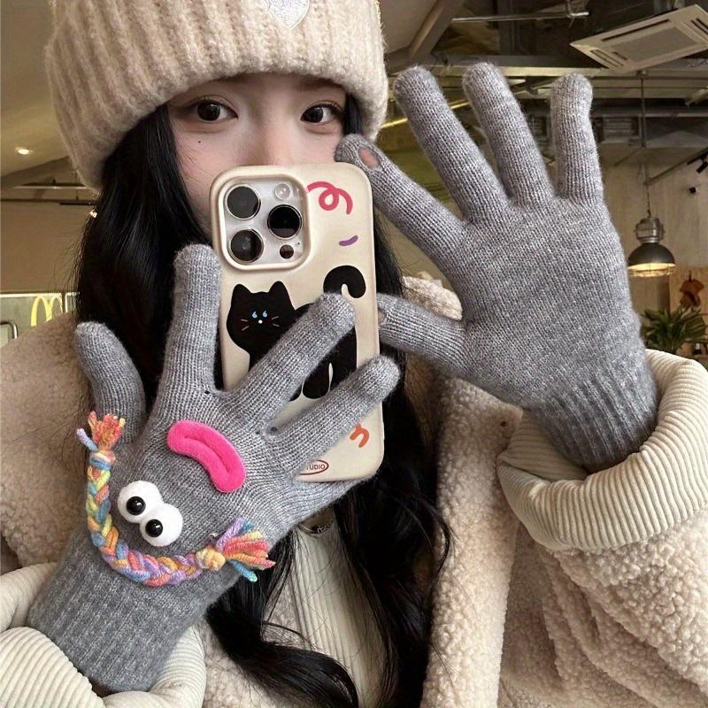 Cute Funny Ugly Cute Gloves Winter Female Velvet Warm Windproof Cold Student Riding Touch Screen Five Fingers