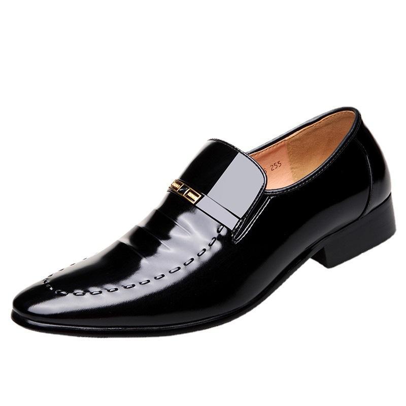 REEHEMES Men's British Business Dress Leather Shoes Men's Breathable Pointed Bright Leather Korean Edition Men's Shoes Leather Shoes