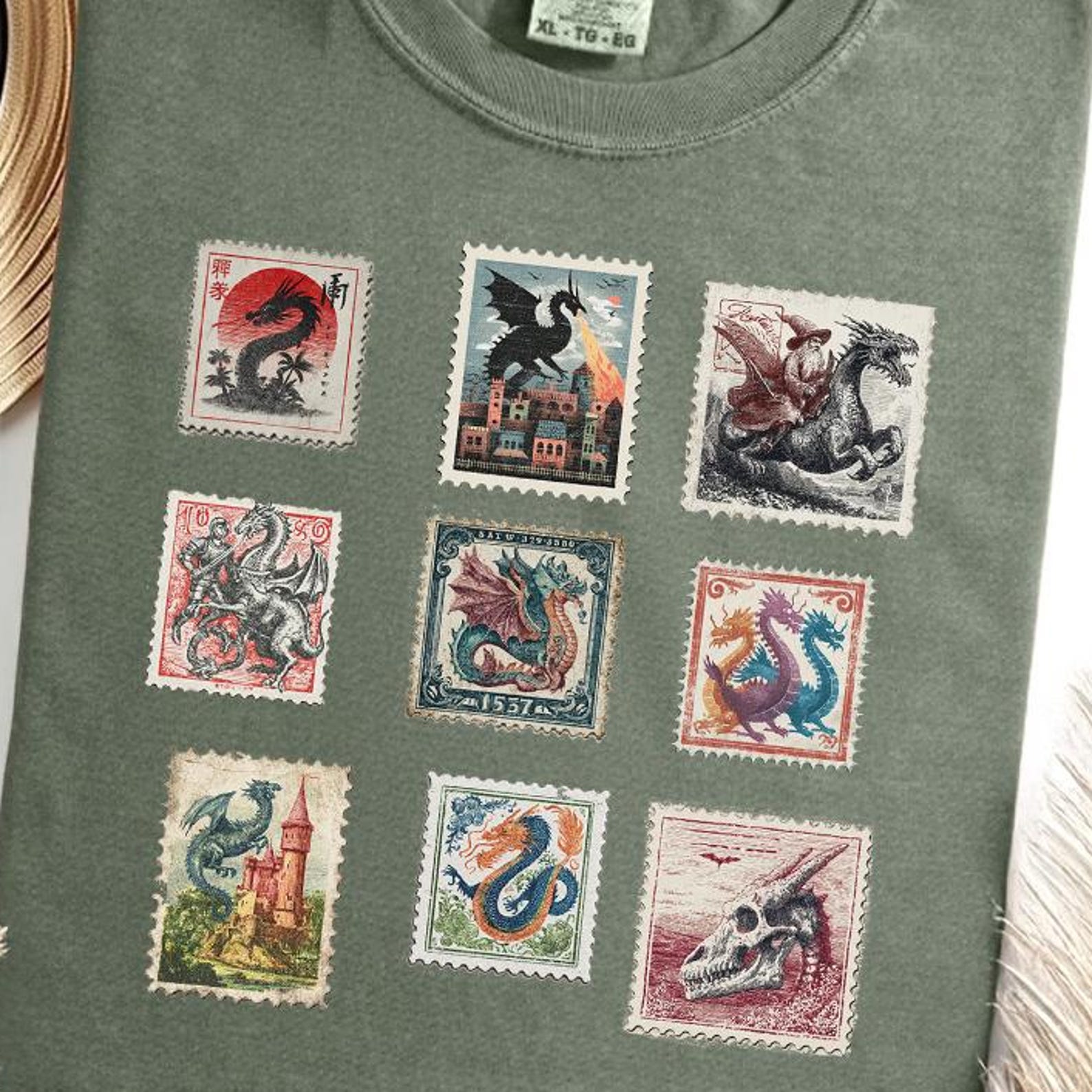 Retro Dragon Comfort Colors Stamp T-shirt Fantasy Adventure Bookish Dragons Castlecore Dark Academia Wizard Knight Tshirt Shirts Tee Tees 3XL